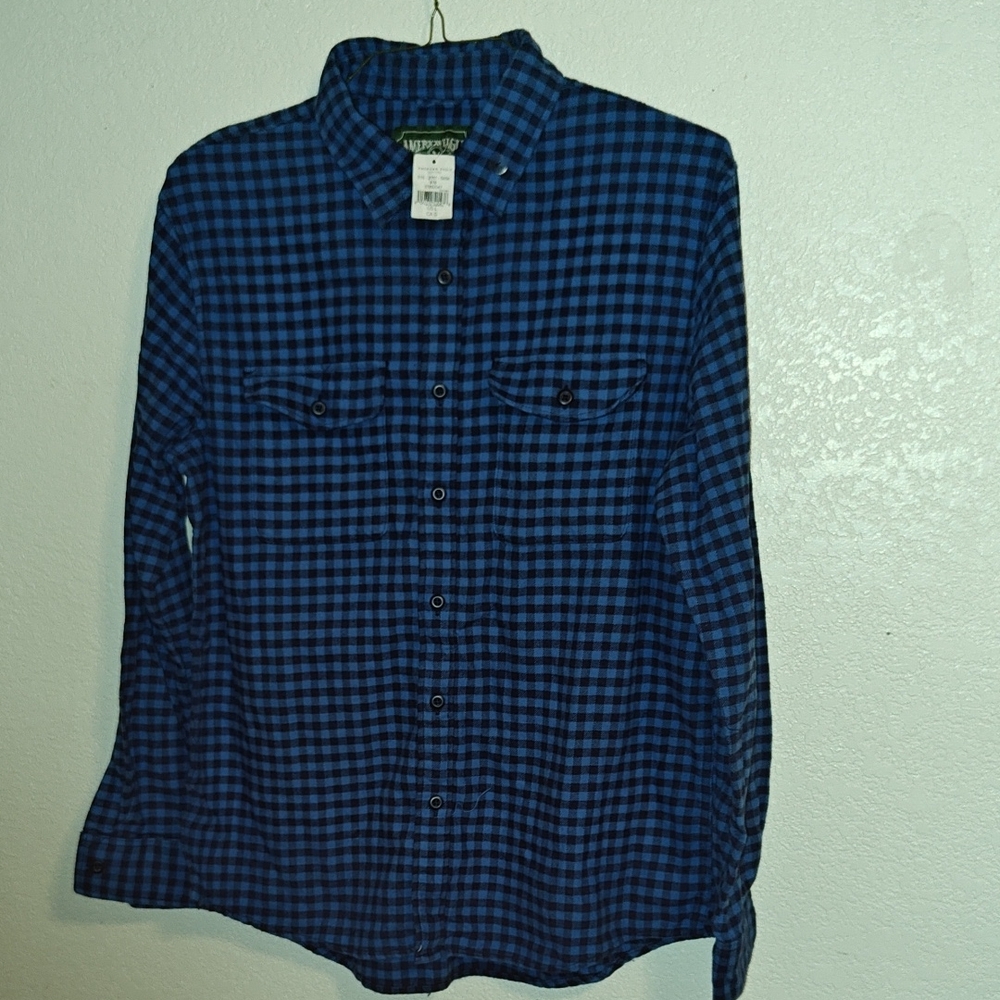 NWT AE Blue Checkered Flannel Shirt Large